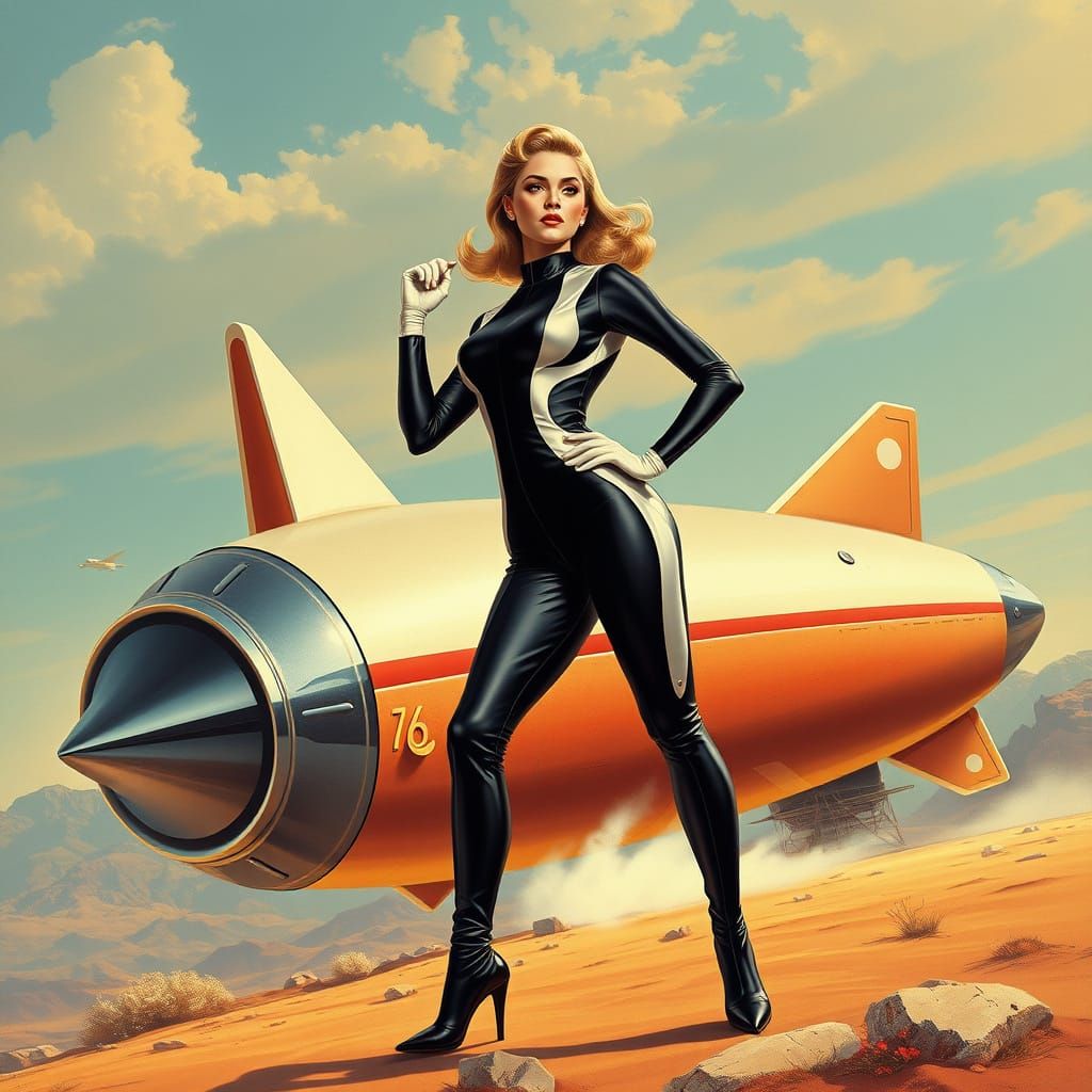 Retro-Futuristic Rocket Woman in 1950s Style