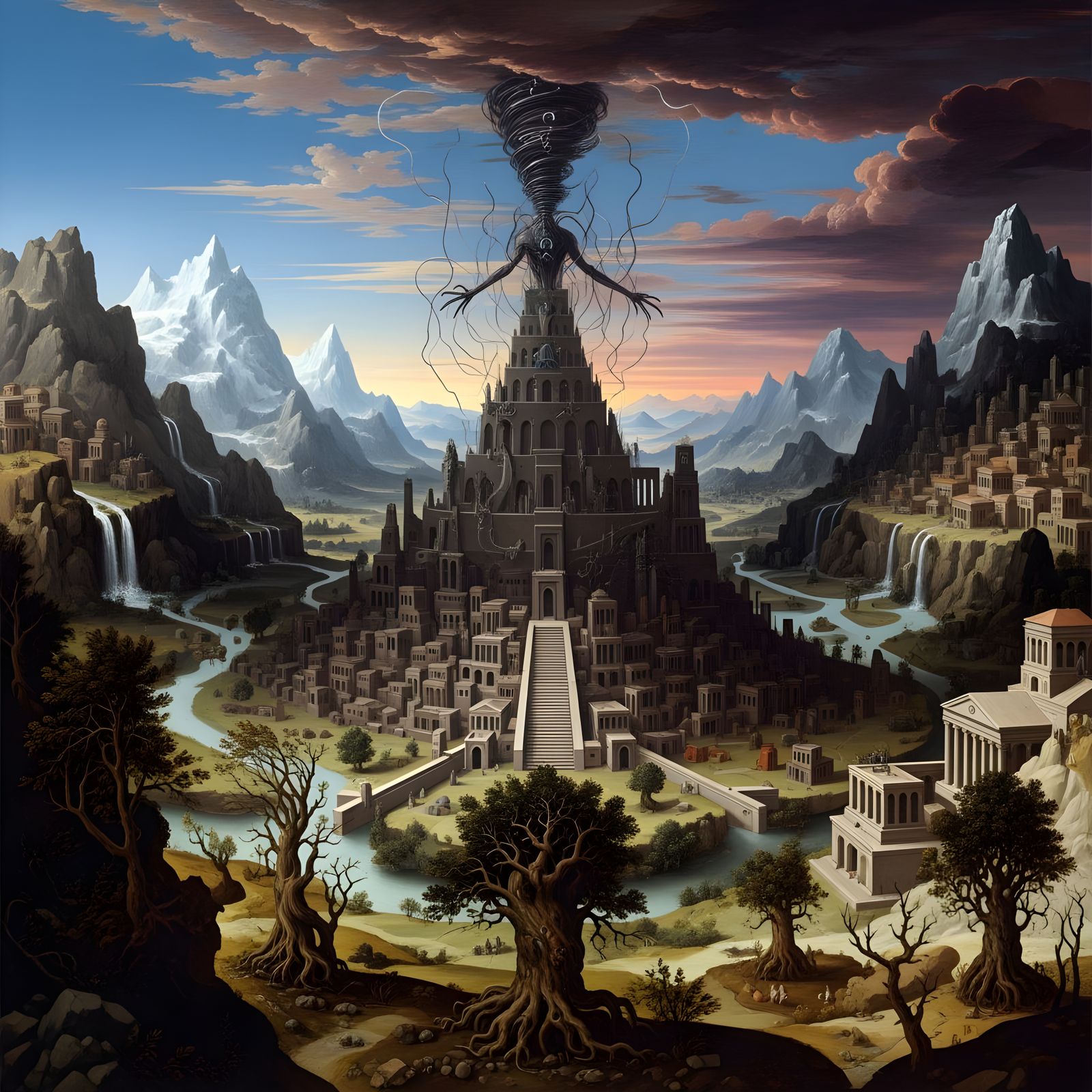 City in Alpine Basin, High Renaissance Digital Painting