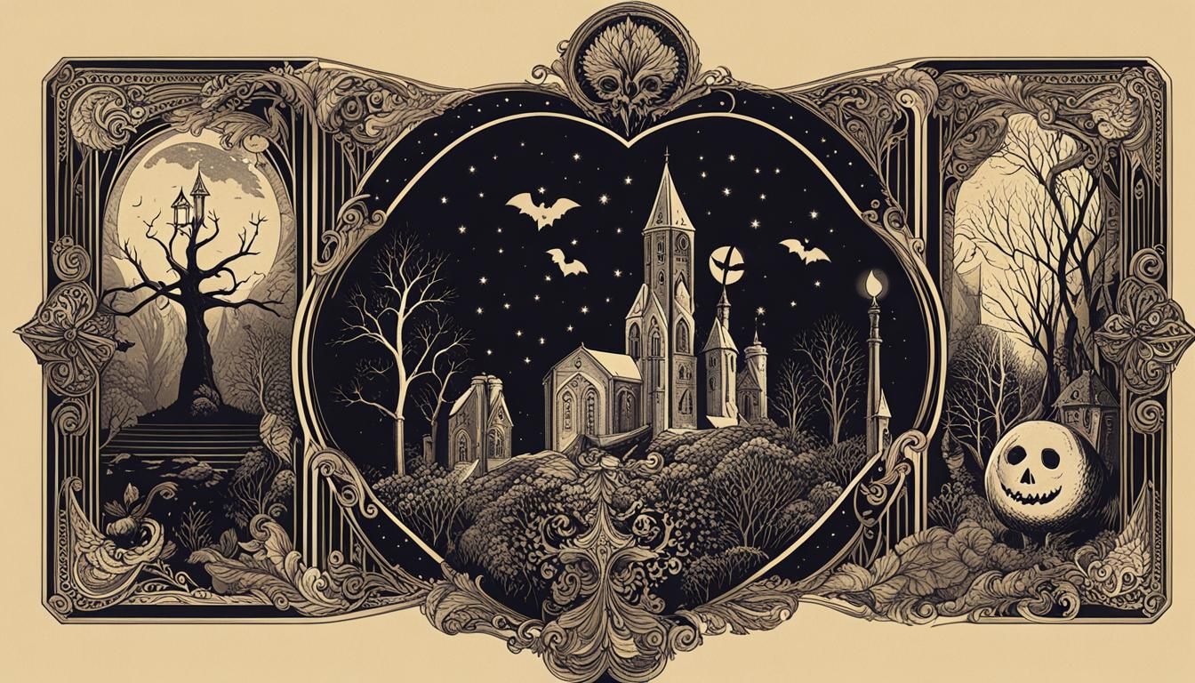 Festive Spooky Tarot Card Lithography Postcard