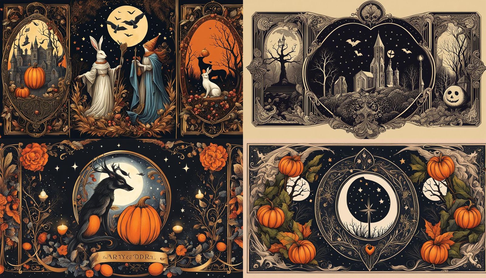 Festive Spooky Tarot Card Lithography Postcard Design