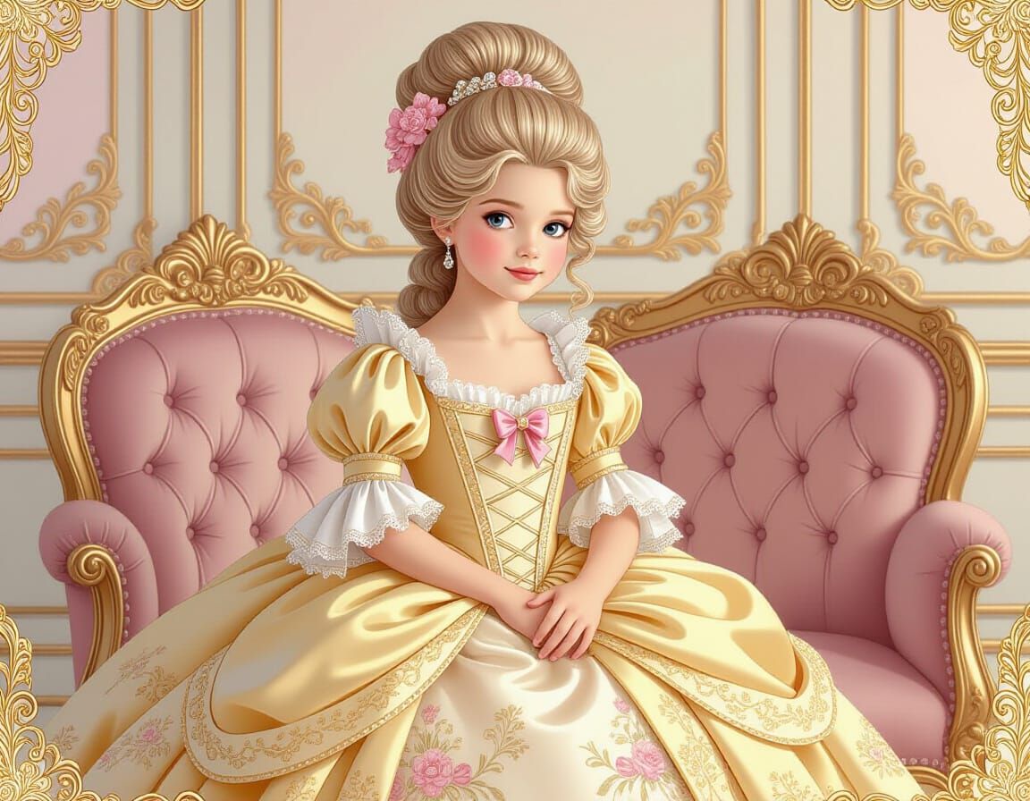 Disney Princess as Marie Antoinette in Rococo Interior