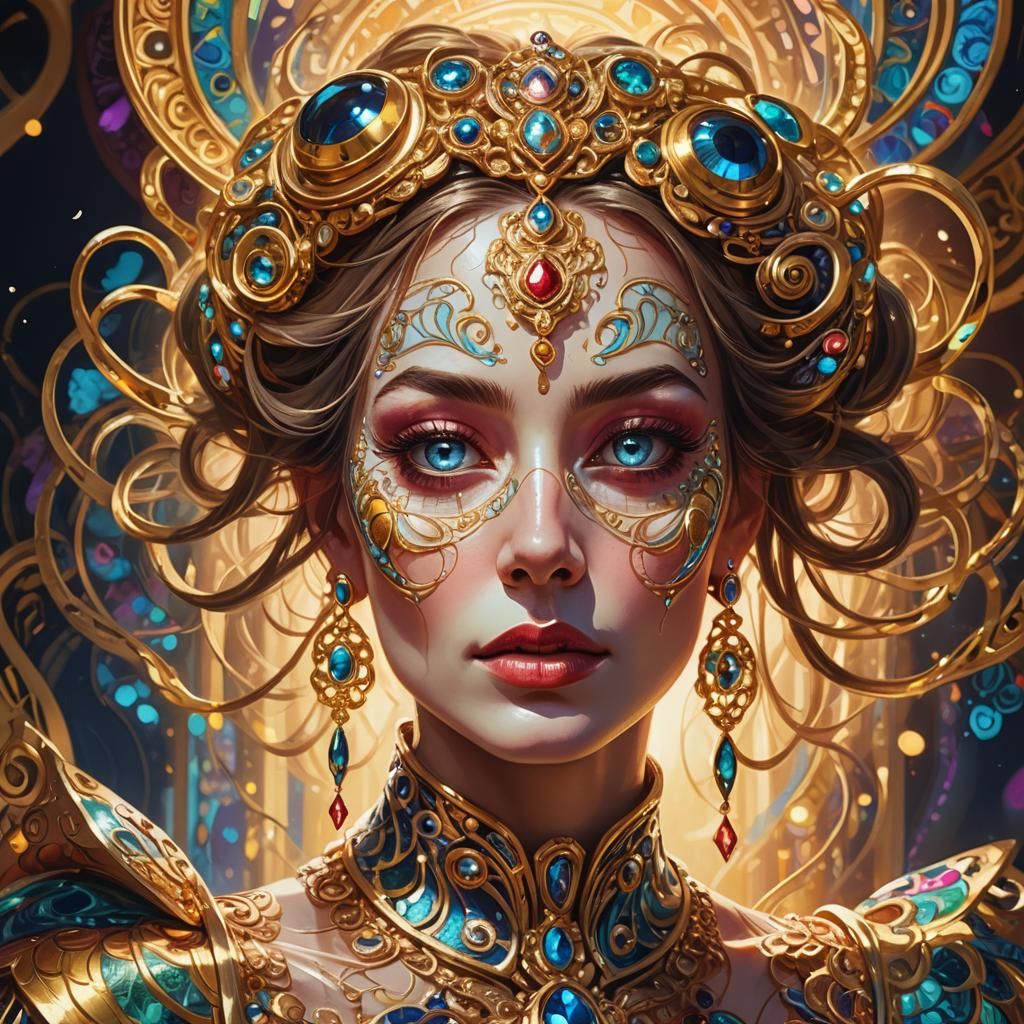 Ethereal Goddess with Multifaceted Eyes and Arms