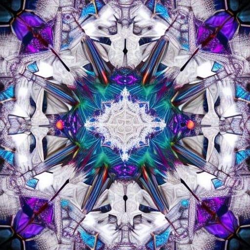 Snowflake Crystal Mandala in 3D with Gemstone Mosaic