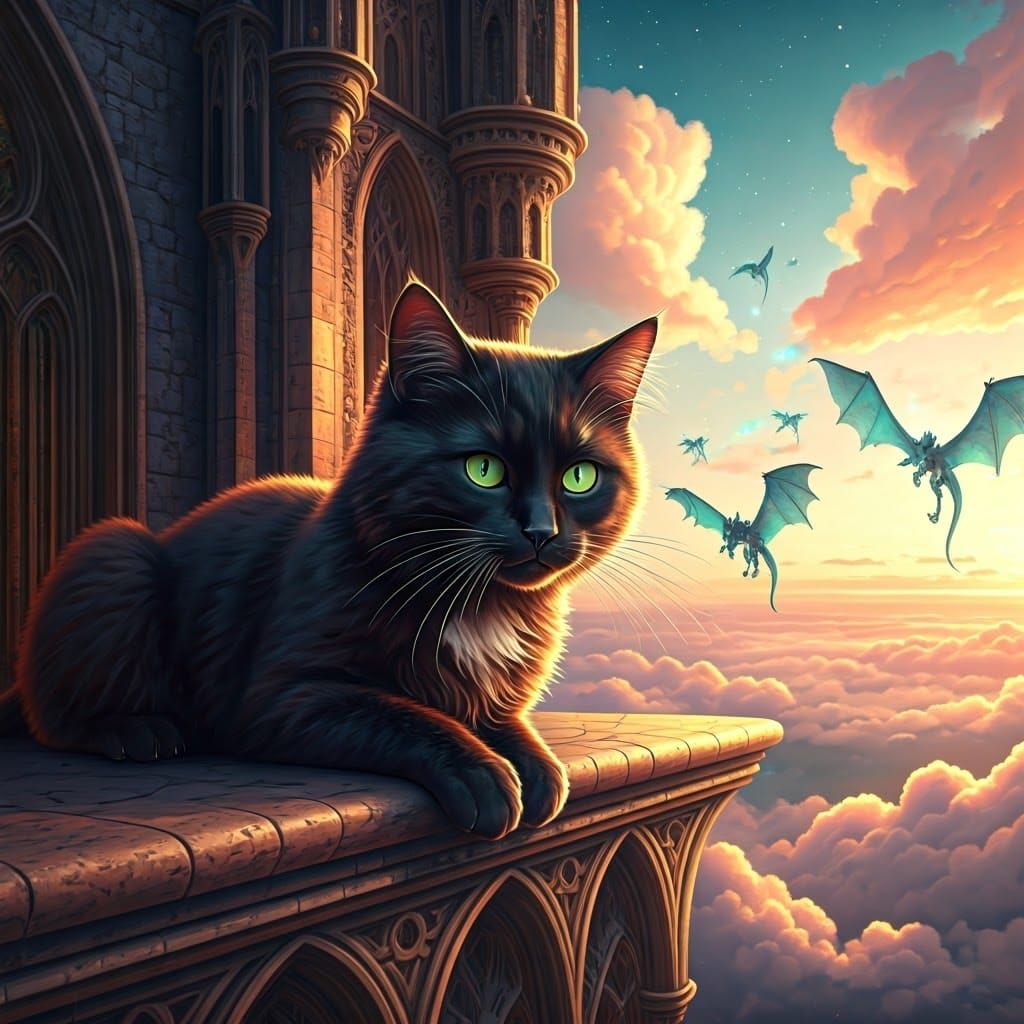 Magical Sunset Castle with Fierce Dragon Swarm