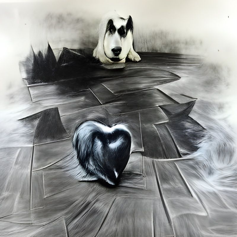 Monochrome Charcoal Sketch of a Lonely Dog