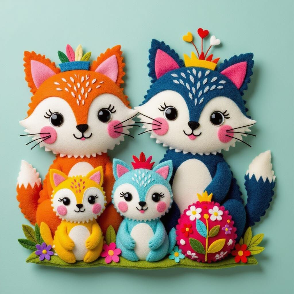 Whimsical Felt Art Creations in Folk Style