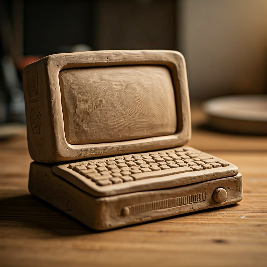 Earthy Apple Computer in Whimsical Style