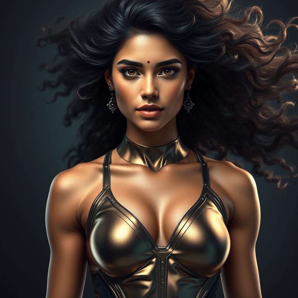 Beautiful Indian woman in a metallic bodysuit