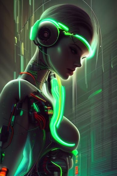Cyberpunk Robot Beauty with Neon Hair