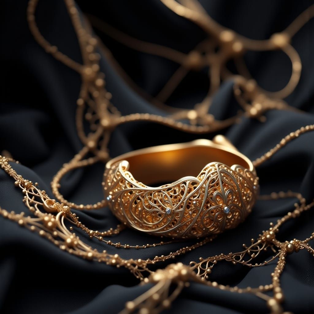Golden Filigrain Jewelry Set in Cinematic Style