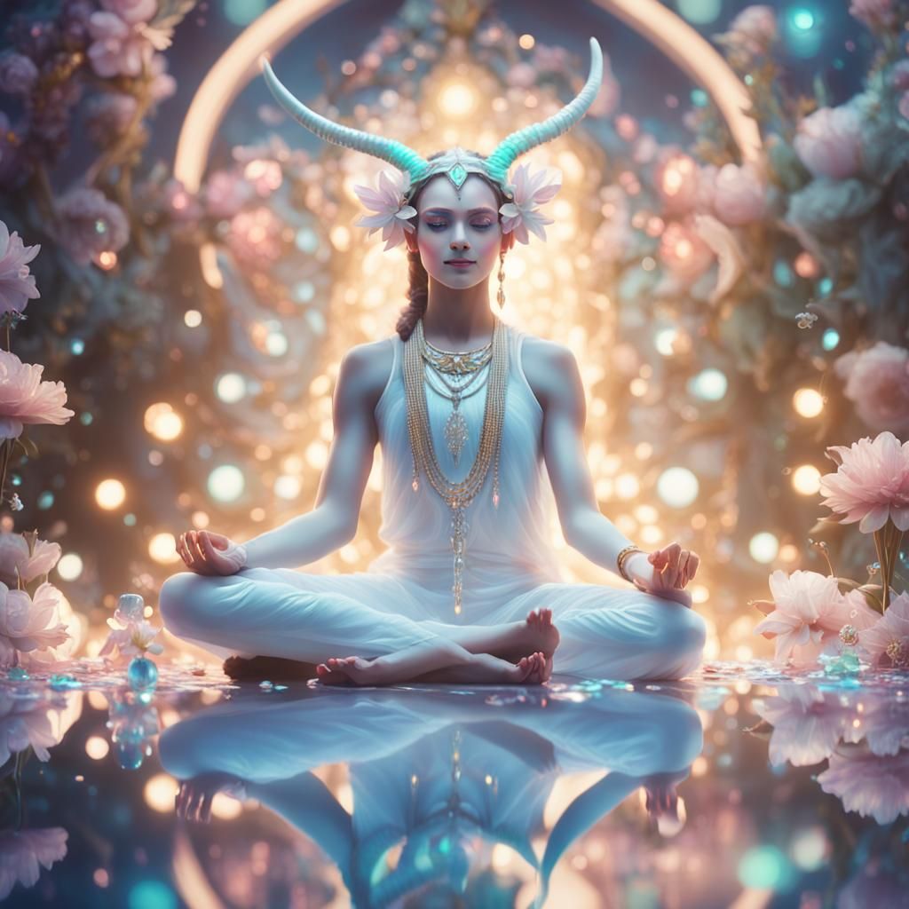 Ethereal Iridescent Goddess in Yoga Pose