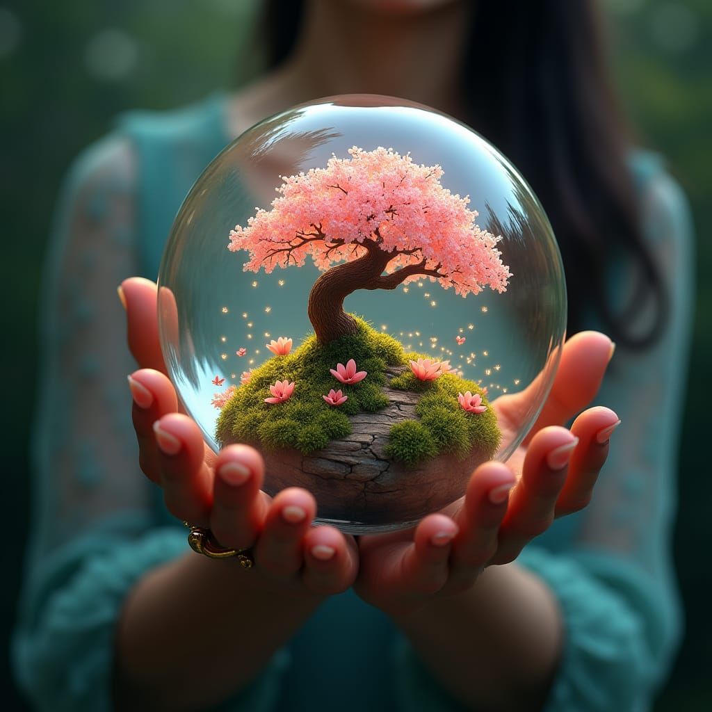 Ethereal Hand Holding Rainforest Orb