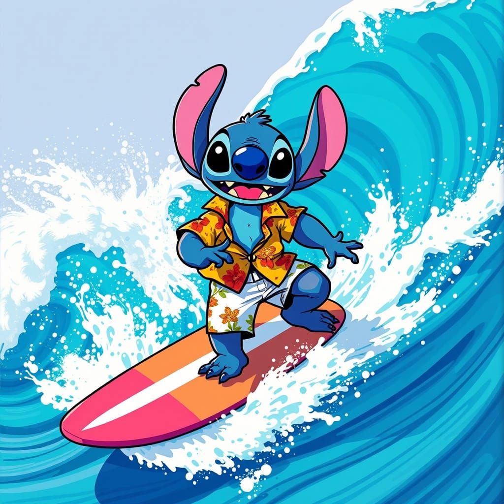 Stitch Surfing in a Pop Art Style