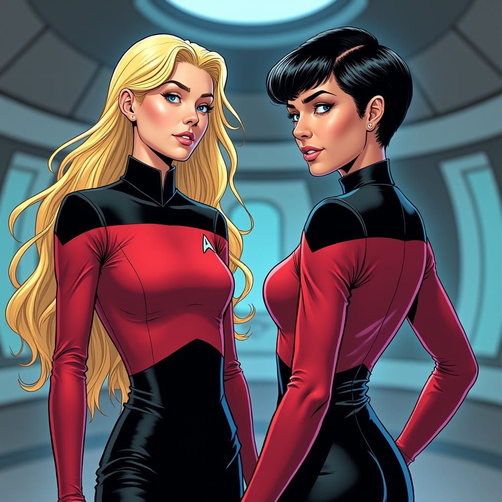 Vibrant Starfleet Officers on the Bridge of a Starship