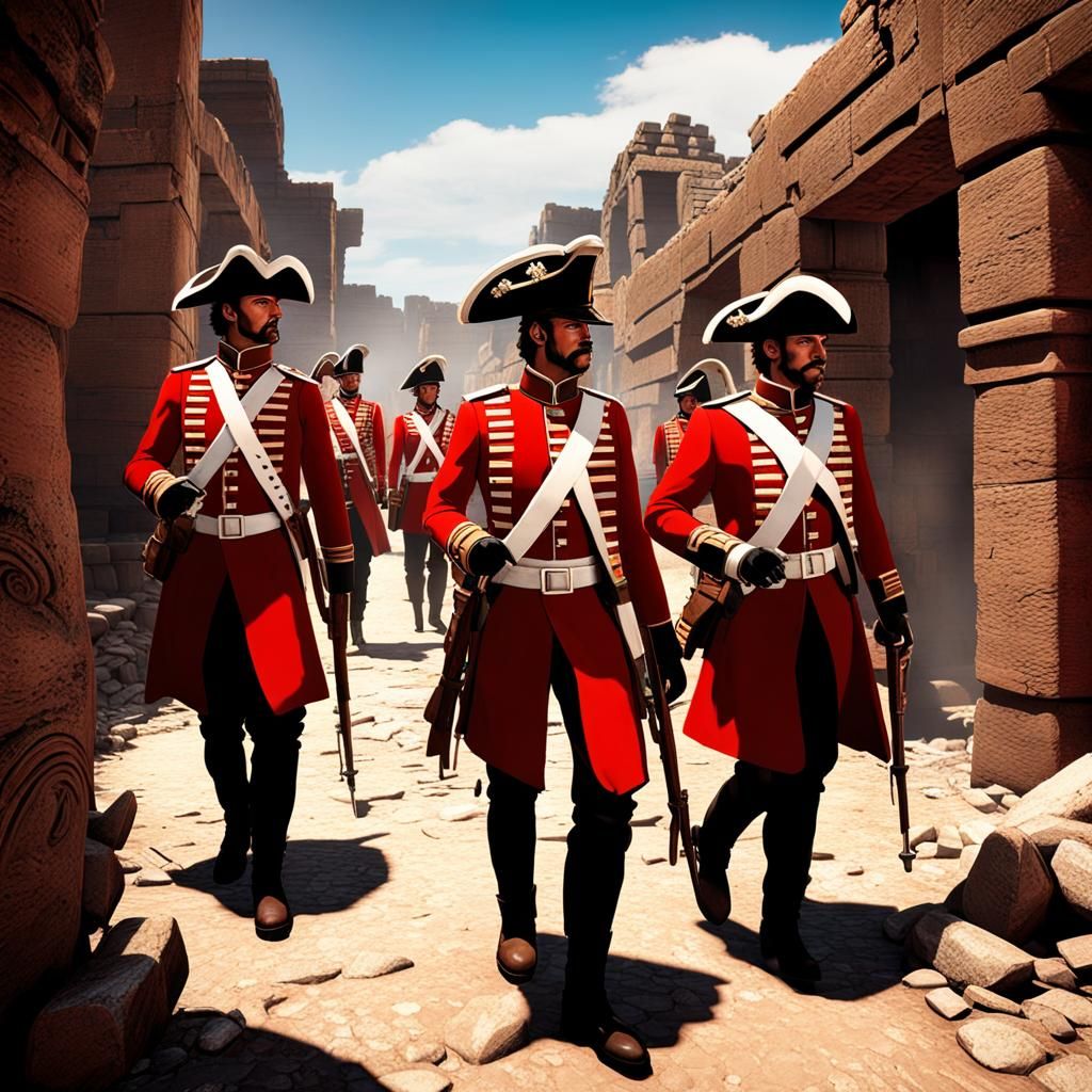 British Redcoats in Ruined Aztec City, 3D Game Art