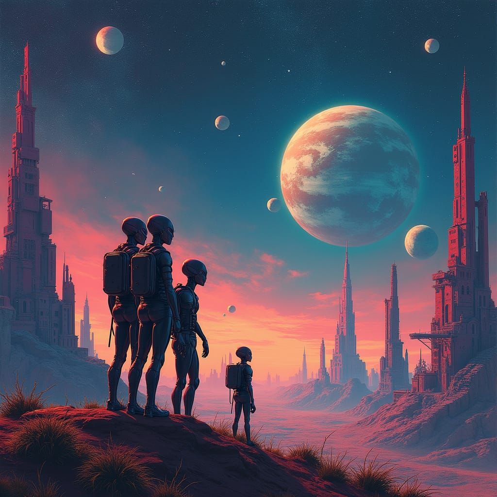 Futuristic Alien Rock Band on Distant Planet LP Cover