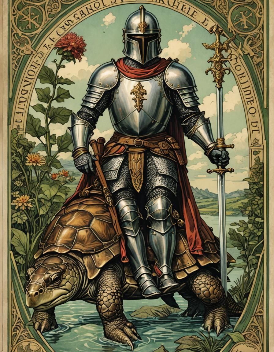 Turtle Knight Tarot Card: Mystic Fantasy Art