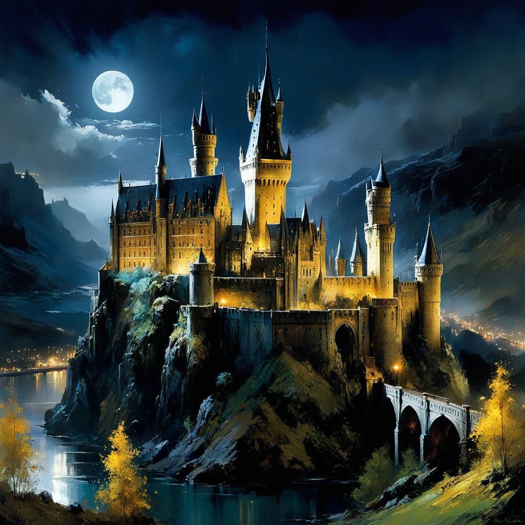 Hogwarts Castle in Moonlight: Detailed Matte Painting