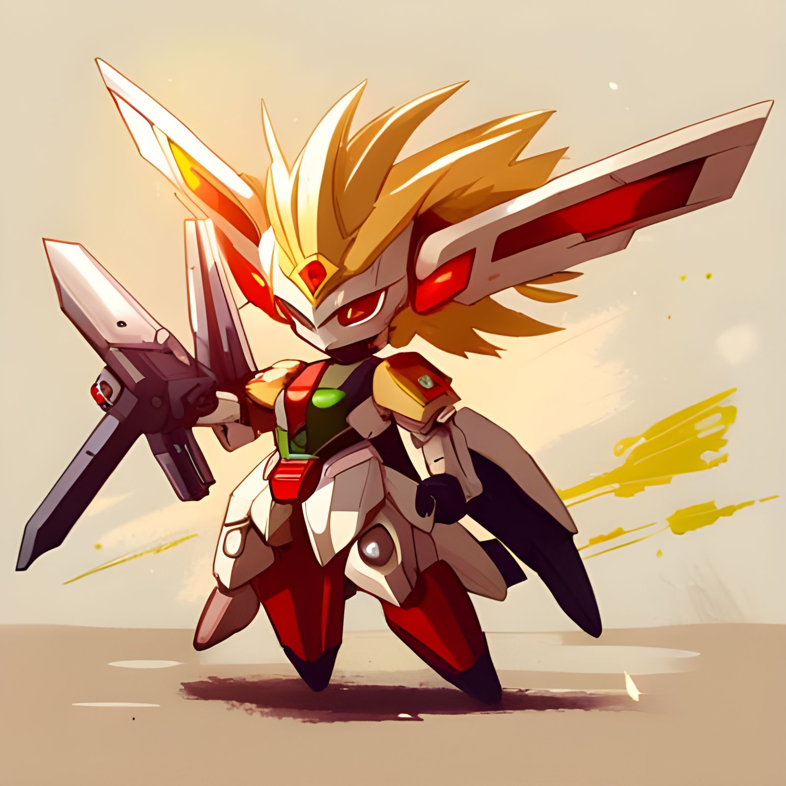 Detailed Chibi Anthro Wing Gundam Zero Splash Art