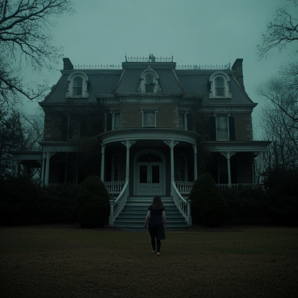 Haunted Mansion with Ghosts: A Cinematic Film Still