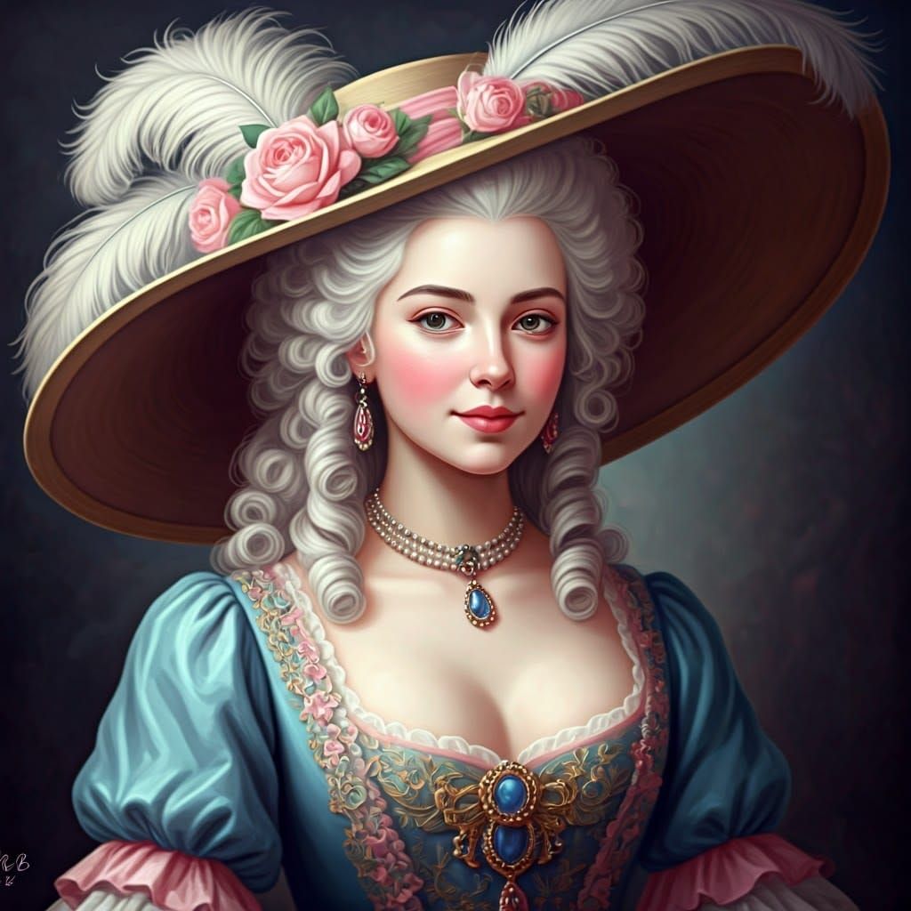 Rococo Portrait of a Woman with Roses and Jewels