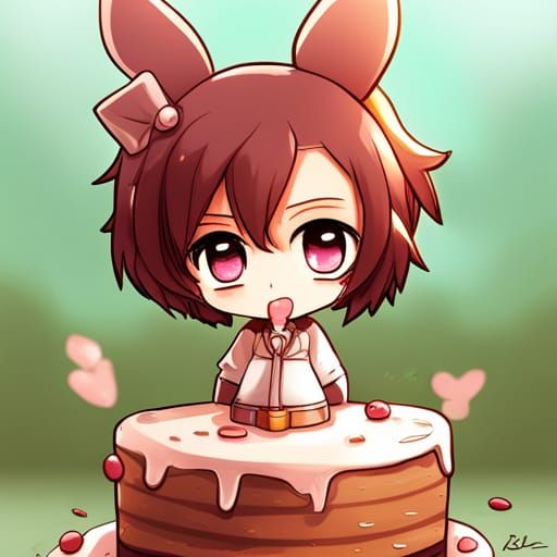 Chibi Cake in Anime Key Visual Style