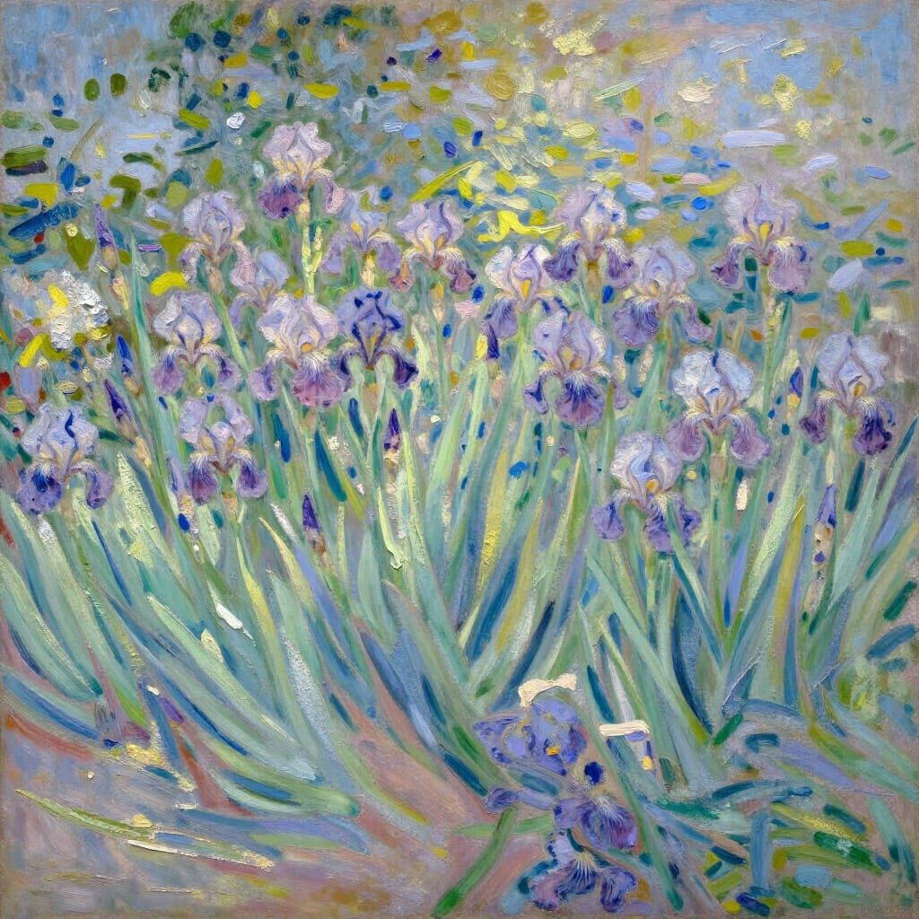 Impressionist Irises Field in Monet Style