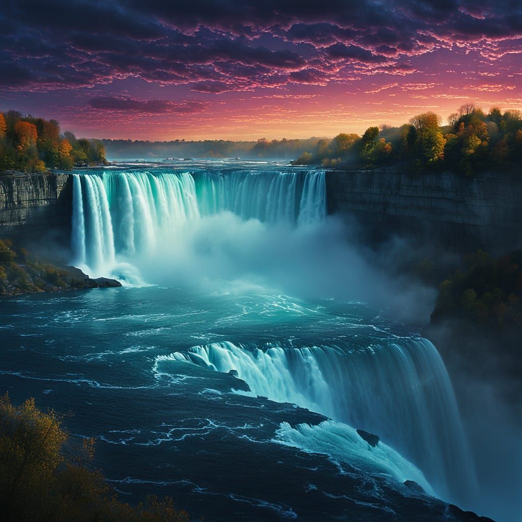 Ethereal Niagara Falls Illuminated at Night