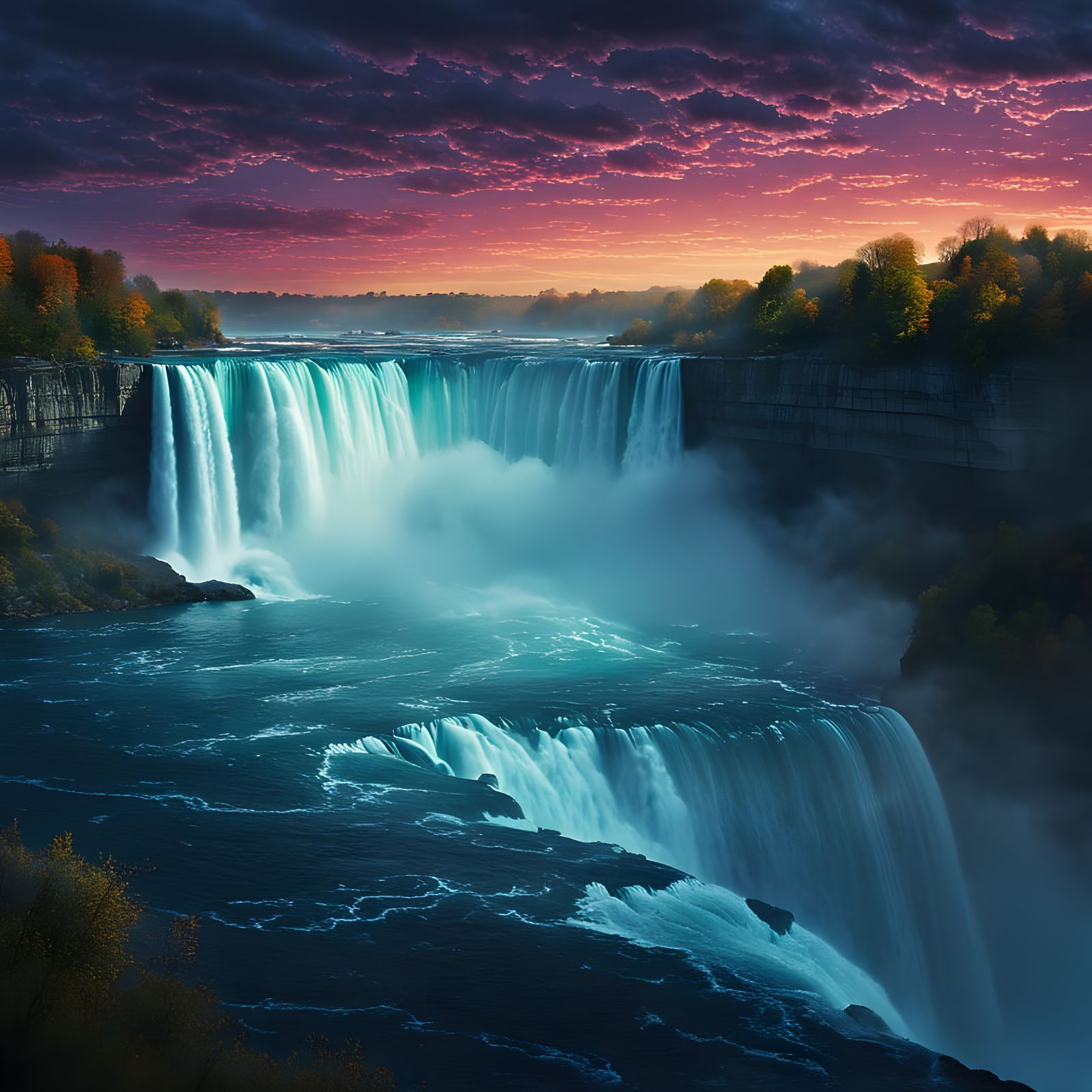 Ethereal Niagara Falls Illuminated at Night