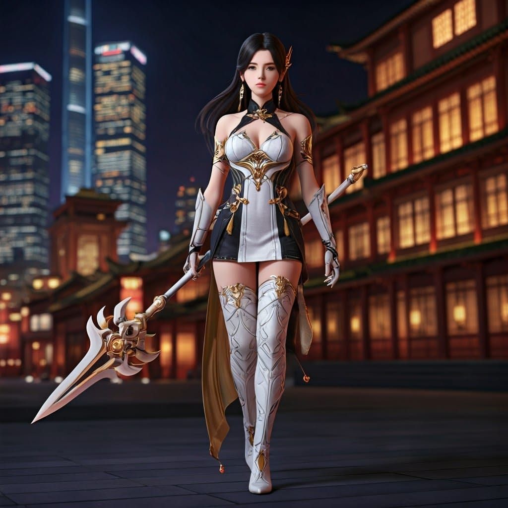 Elegant Shanghai Warrior in 3D Anime Style