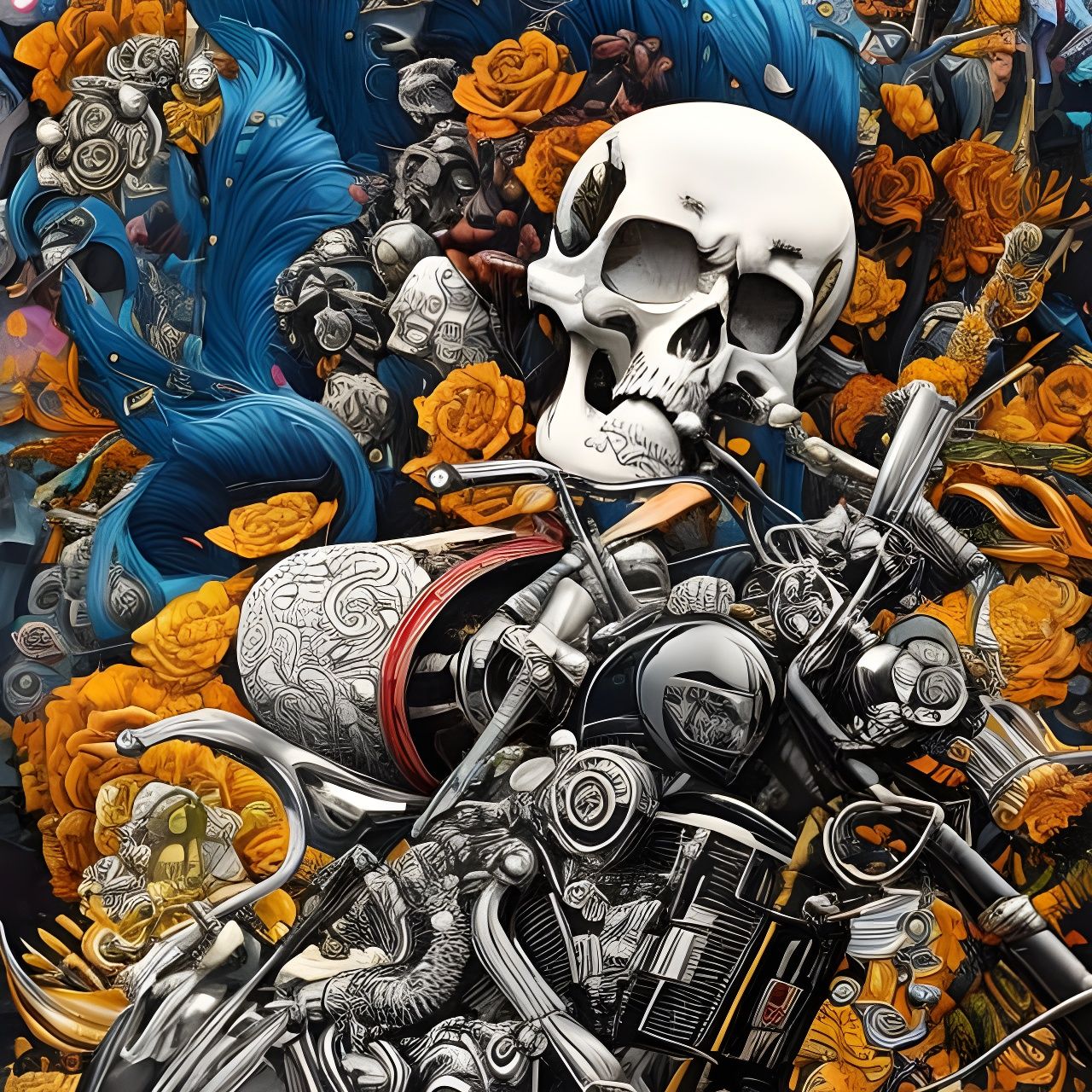 Hyperrealistic Punk Skull Biker in Borderlands Style