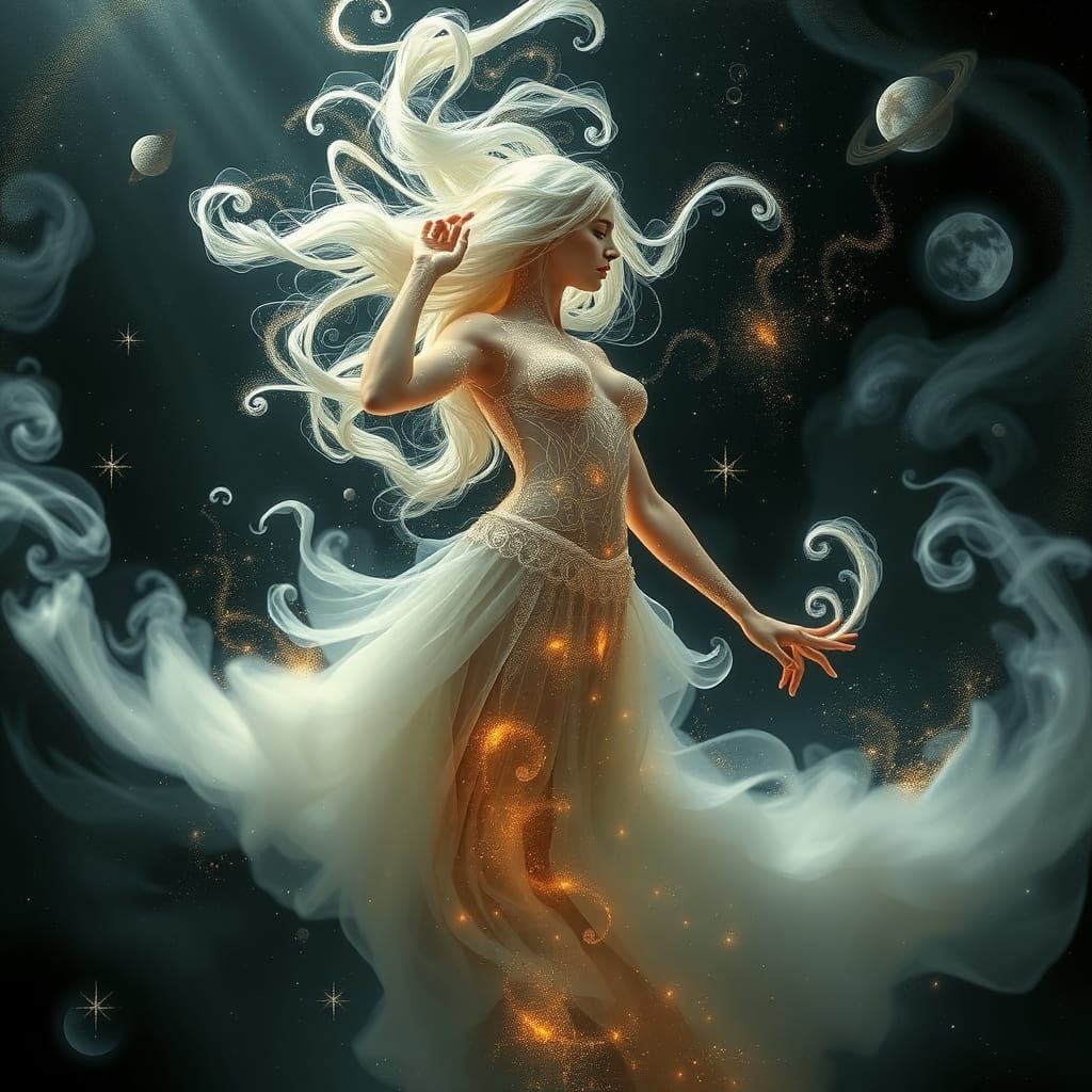Ethereal Celtic Goddess Aibell in Starry Cosmos