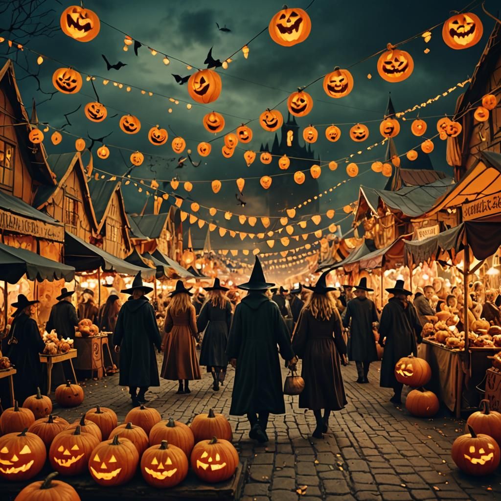 Halloween Night Market Celebration: Cinematic Film Still