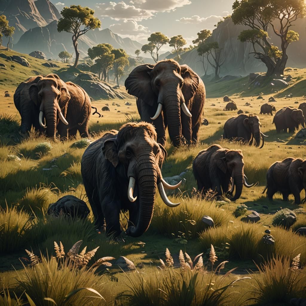 Mammoths in Prehistoric Landscape: 3D Cinematic Render
