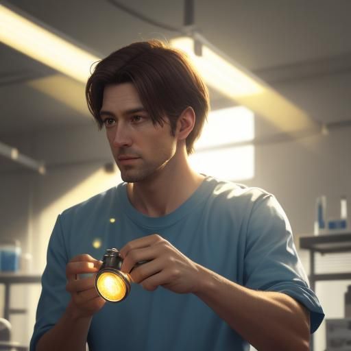 Scientist Holding LED Light in Laboratory: Concept Art