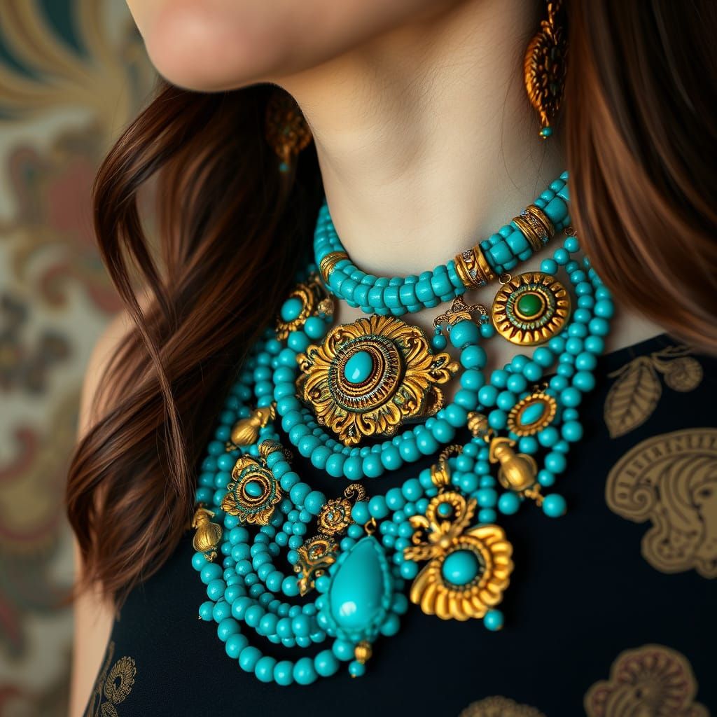 Woman's Turquoise Necklace in Art Nouveau Style