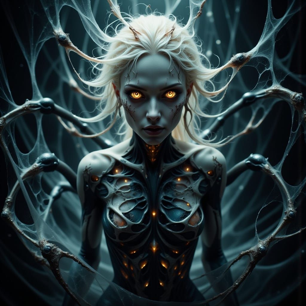 Dark Celestial Arachne in Hyper-Realistic Bio-Mechanical Sty...