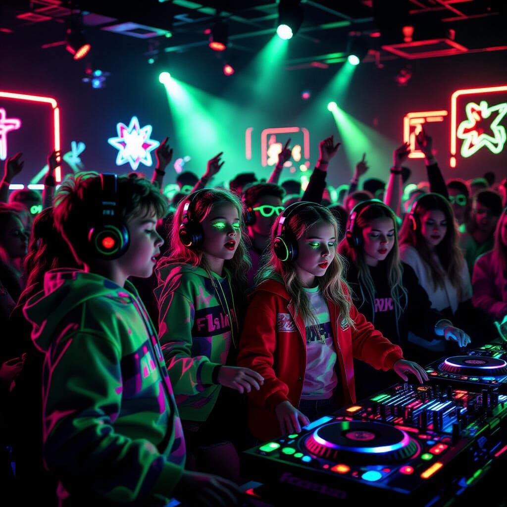 Neon Rave Scene in Cyberpunk Style