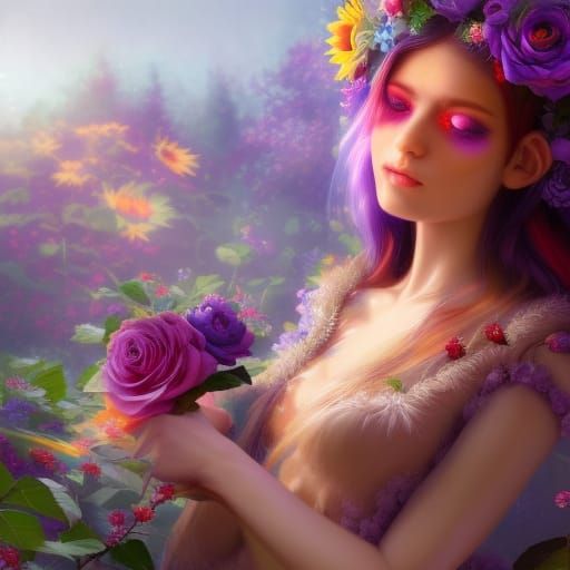 Enchanting Elves in a Rose and Sunflower Garden