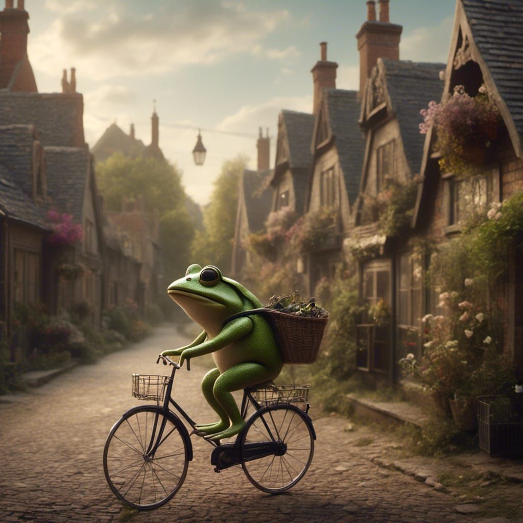 Frog on Bicycle in Victorian Village