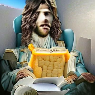 Jesus Christ Reads Cheese Bible in Heaven