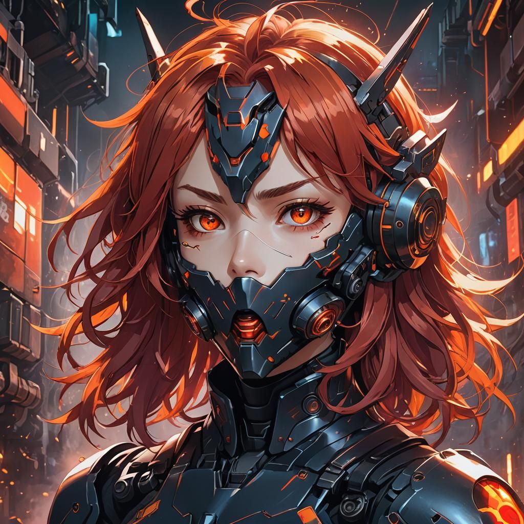 Vibrant Anime Girl Portrait with Fiery Hair