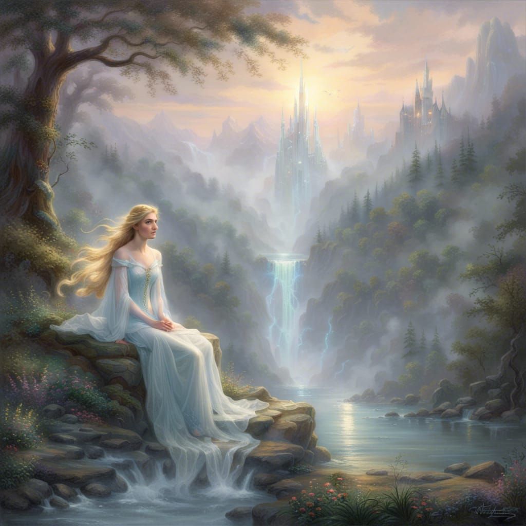 Ethereal Fantasy Portrait of Galadriel in Mist