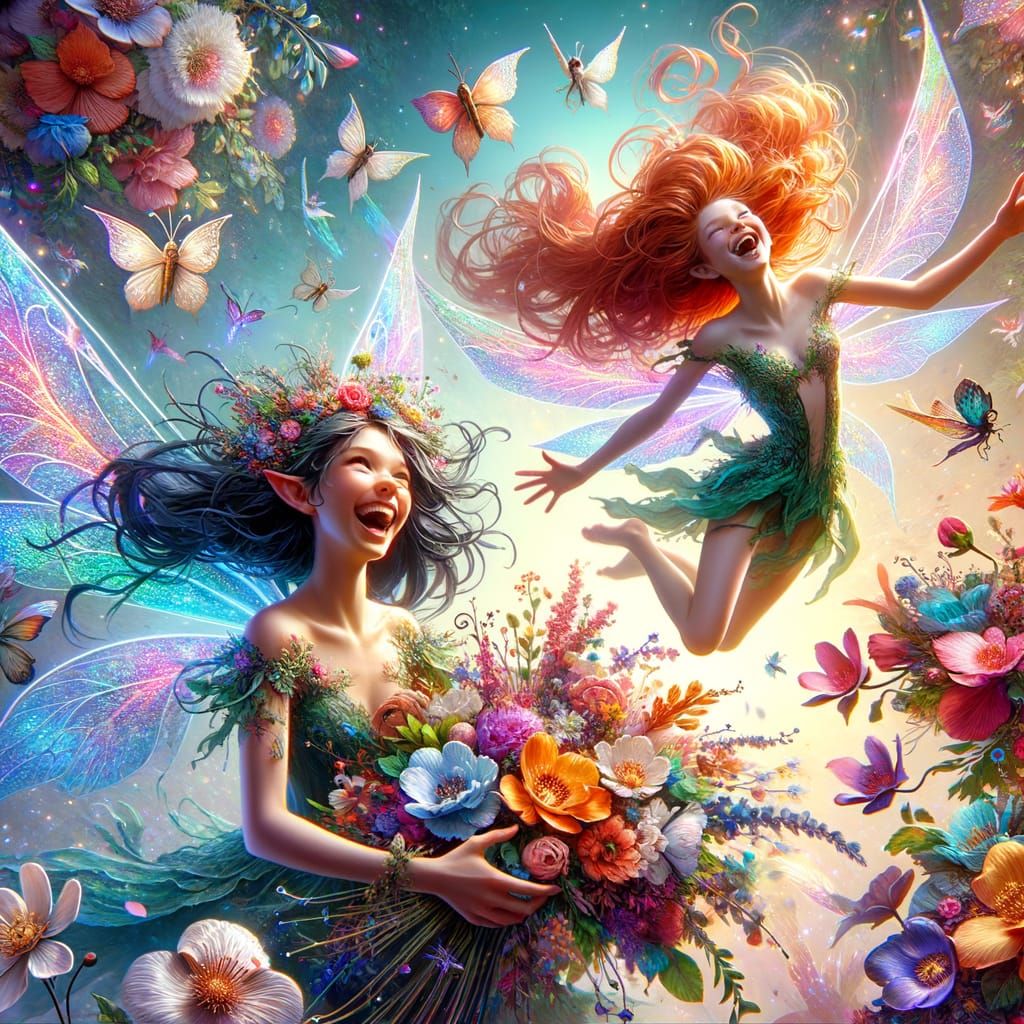 Whimsical Fairies Dancing Amidst Vibrant Blooms in Ethereal ...