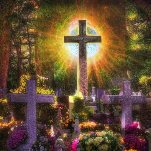 Cemetery Scene on All Saints Day in Ethereal Style