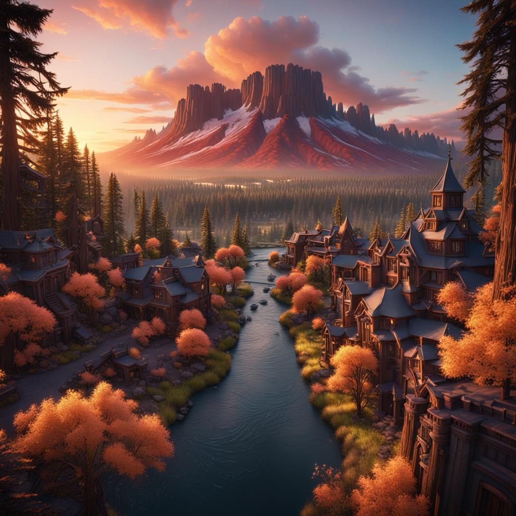 Bend Oregon Sunset: Detailed Matte Painting