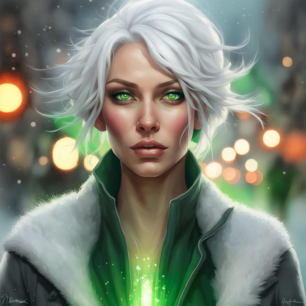 Nordic Beauty in Snowy City, Hyperdetailed Portrait