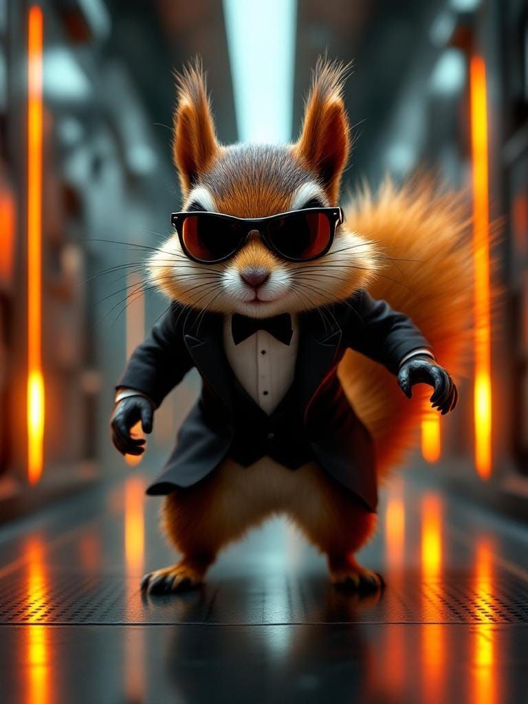 Robber Squirrel Navigating Laser Hallway in Mead Style