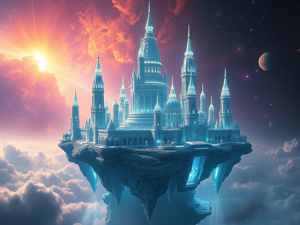 Crystal City in Cosmos: Ethereal Digital Matte Painting