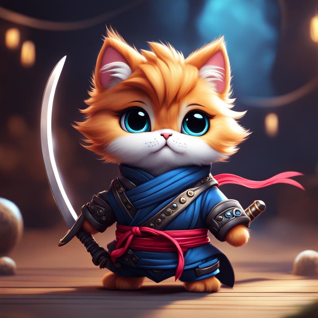 Cute Ninja Kitten in Dreamlike Surrealism